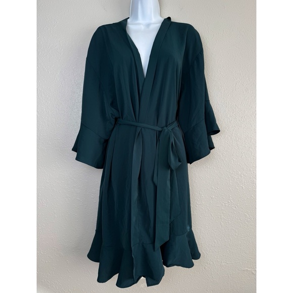 Birdy Grey Kenny Robe Matte Satin Emerald Ruffle XL/XXL - Picture 2 of 10